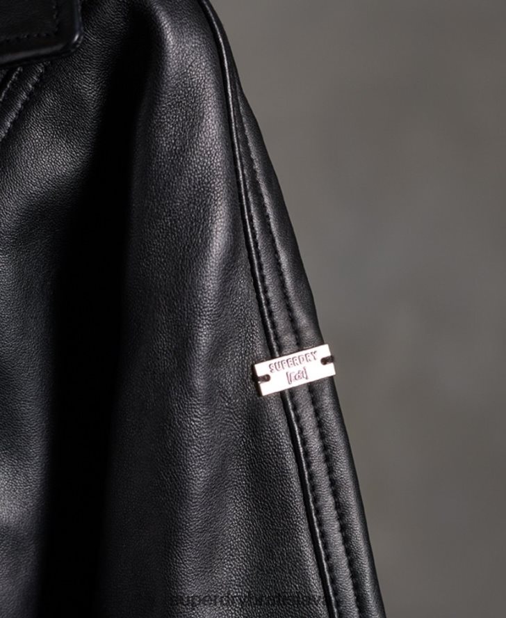 Superdry ženy upraviť hybridná kožená motorkárska bunda 6B4ZTR5623 oblečenie čierna