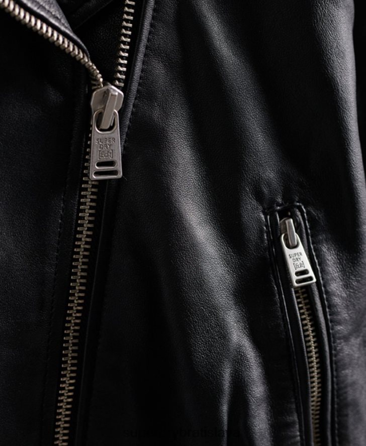 Superdry ženy upraviť hybridná kožená motorkárska bunda 6B4ZTR5623 oblečenie čierna