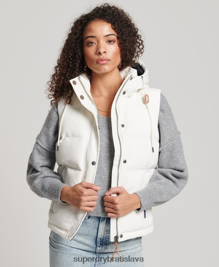 Superdry ženy vintage everest vesta s kapucňou 6B4ZTR3536 oblečenie biely