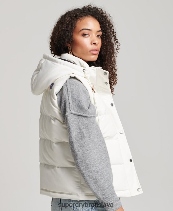 Superdry ženy vintage everest vesta s kapucňou 6B4ZTR3536 oblečenie biely