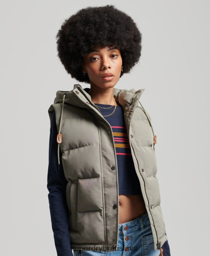 Superdry ženy vintage everest vesta s kapucňou 6B4ZTR3547 oblečenie kaki