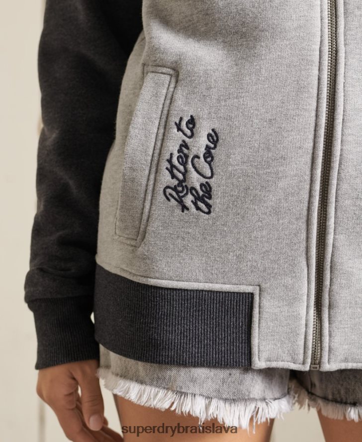 Superdry ženy vintage oversized džersejové bomber bundy 6B4ZTR6039 oblečenie sivá