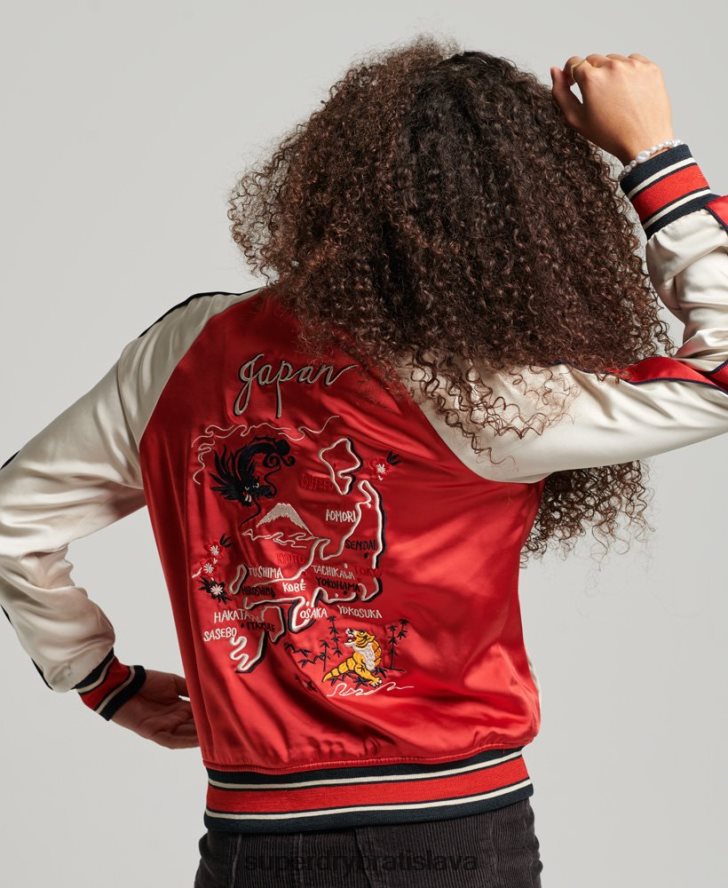 Superdry ženy vintage vyšívaná sukajanová bunda 6B4ZTR3517 oblečenie červená