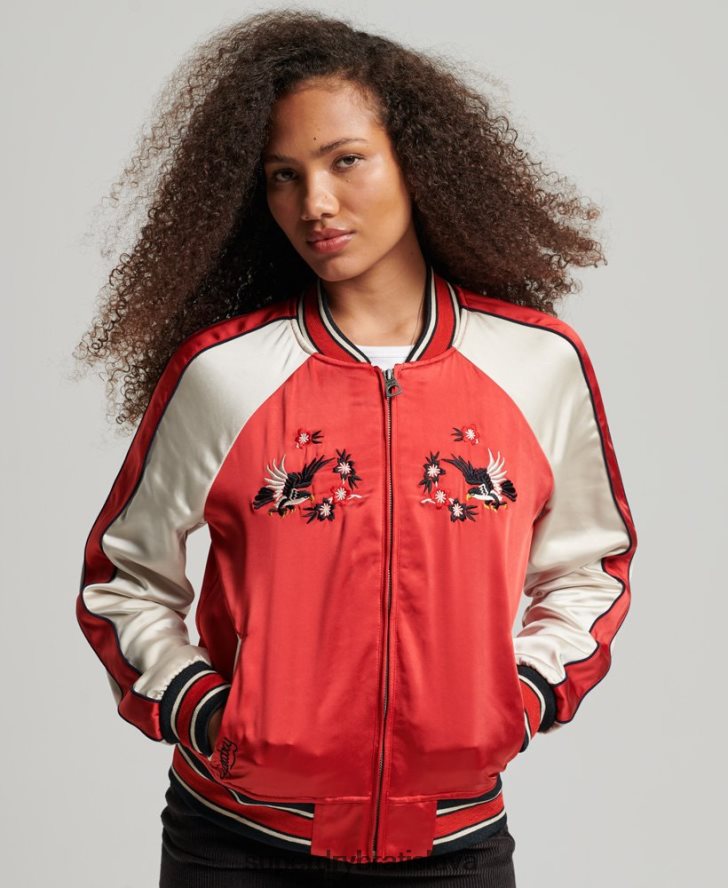 Superdry ženy vintage vyšívaná sukajanová bunda 6B4ZTR3517 oblečenie červená