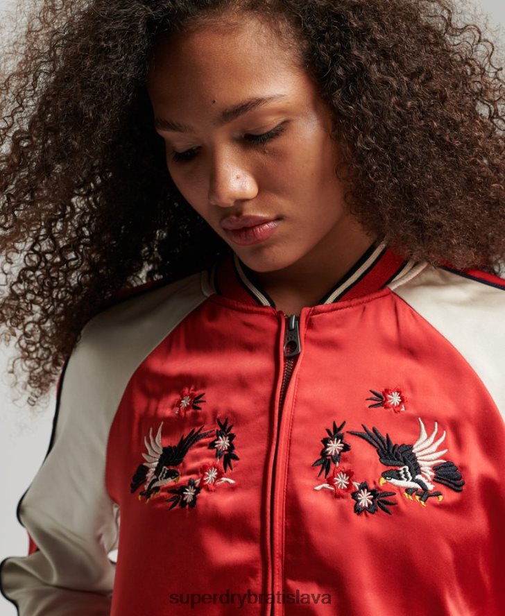 Superdry ženy vintage vyšívaná sukajanová bunda 6B4ZTR3517 oblečenie červená