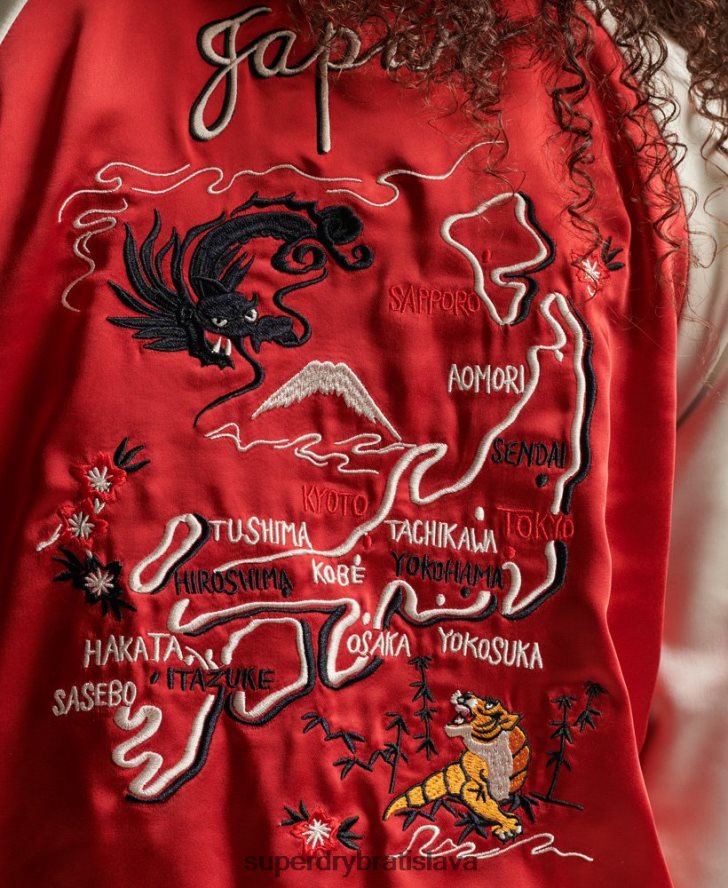 Superdry ženy vintage vyšívaná sukajanová bunda 6B4ZTR3517 oblečenie červená