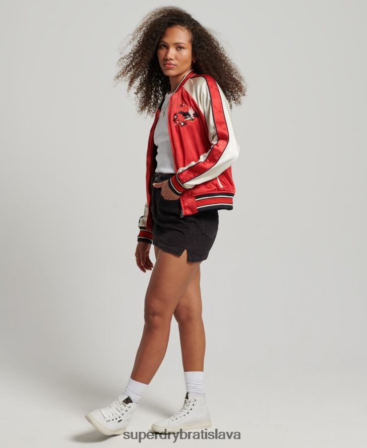 Superdry ženy vintage vyšívaná sukajanová bunda 6B4ZTR3517 oblečenie červená