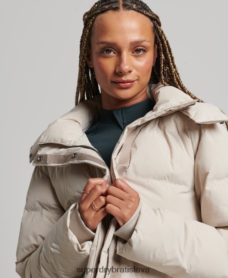 Superdry ženy vlak longline vystužená bunda 6B4ZTR6328 oblečenie béžová