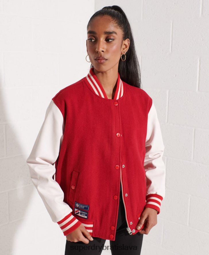 Superdry ženy vlnená univerzitná baseballová bunda 6B4ZTR5463 oblečenie červená