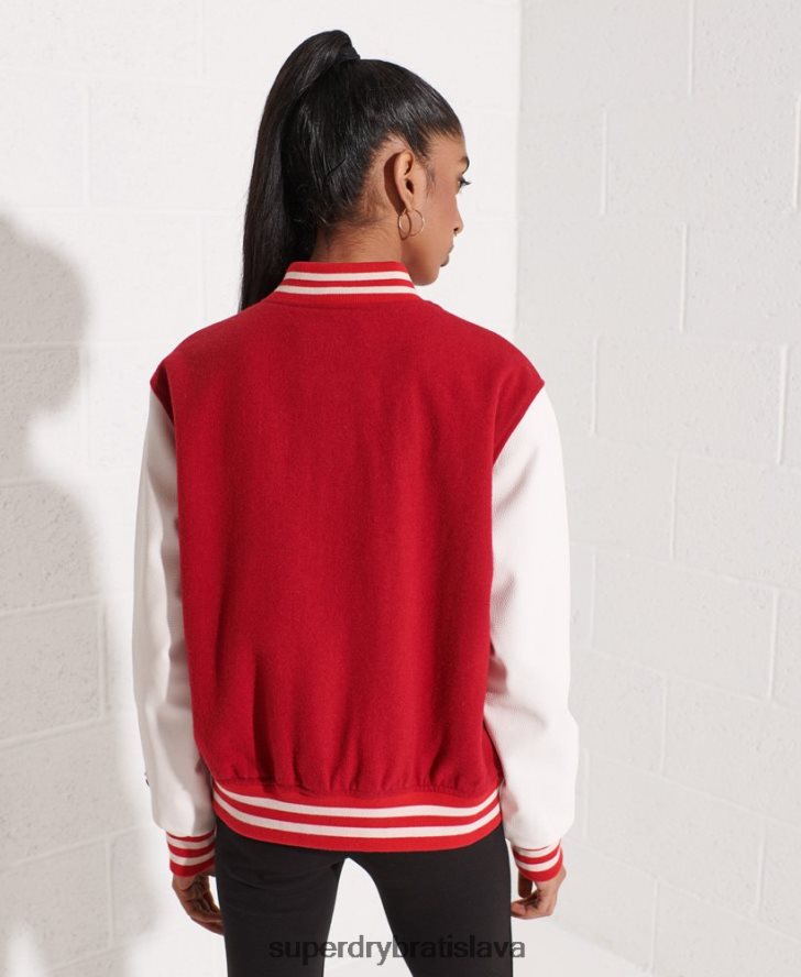 Superdry ženy vlnená univerzitná baseballová bunda 6B4ZTR5463 oblečenie červená