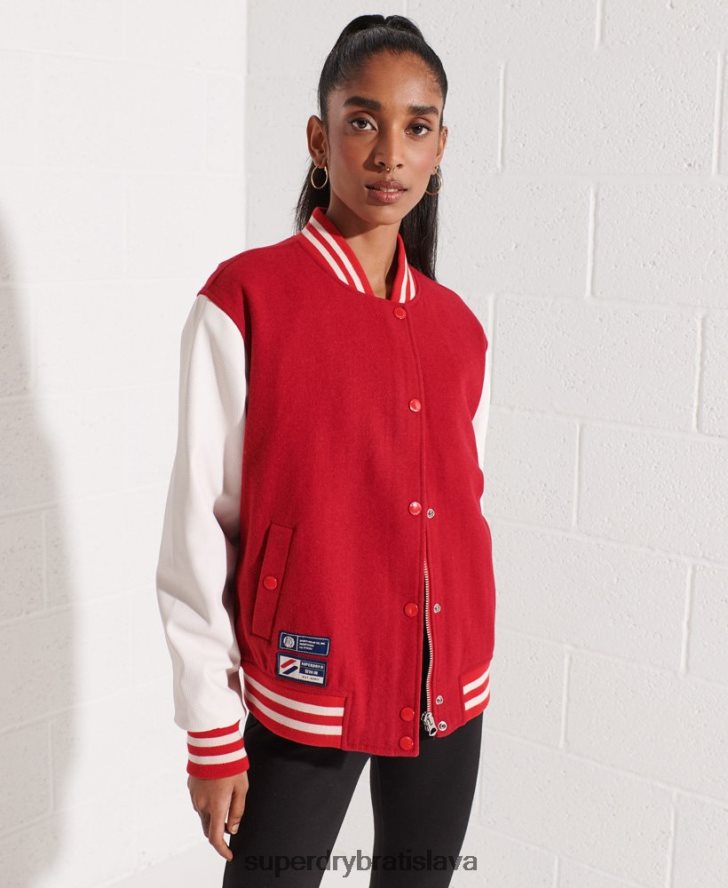 Superdry ženy vlnená univerzitná baseballová bunda 6B4ZTR5463 oblečenie červená