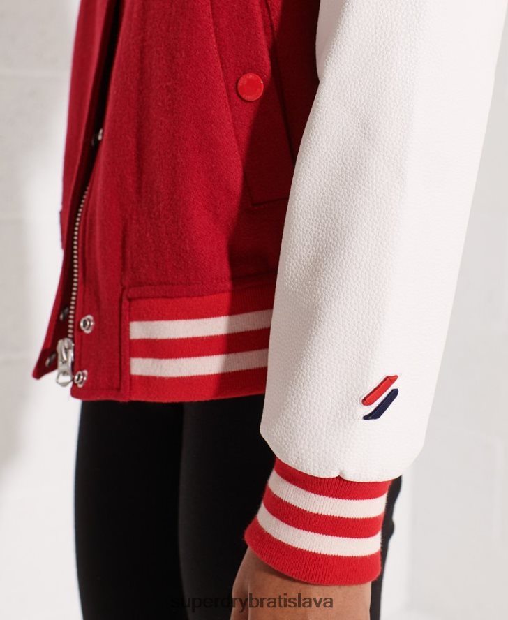 Superdry ženy vlnená univerzitná baseballová bunda 6B4ZTR5463 oblečenie červená