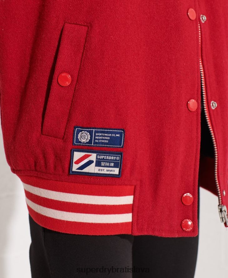 Superdry ženy vlnená univerzitná baseballová bunda 6B4ZTR5463 oblečenie červená