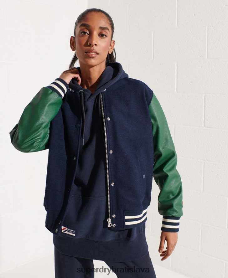 Superdry ženy vlnená univerzitná baseballová bunda 6B4ZTR5464 oblečenie námorníctvo