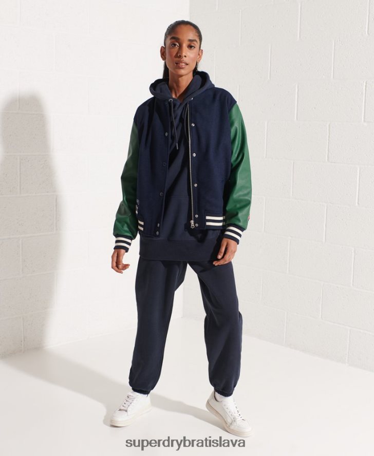 Superdry ženy vlnená univerzitná baseballová bunda 6B4ZTR5464 oblečenie námorníctvo