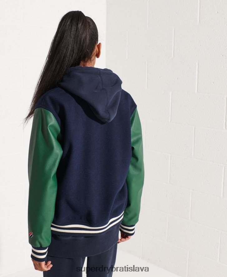 Superdry ženy vlnená univerzitná baseballová bunda 6B4ZTR5464 oblečenie námorníctvo