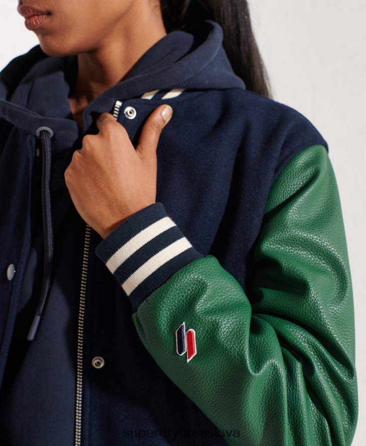 Superdry ženy vlnená univerzitná baseballová bunda 6B4ZTR5464 oblečenie námorníctvo