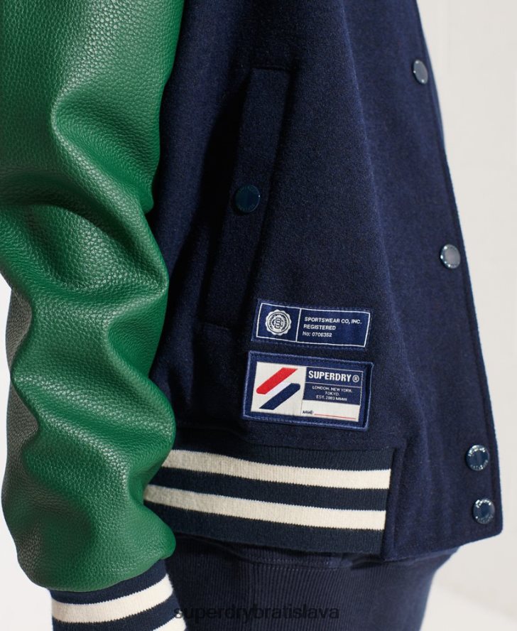 Superdry ženy vlnená univerzitná baseballová bunda 6B4ZTR5464 oblečenie námorníctvo