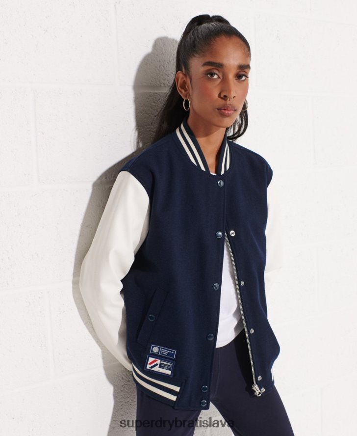 Superdry ženy vlnená univerzitná baseballová bunda 6B4ZTR5662 oblečenie námorníctvo
