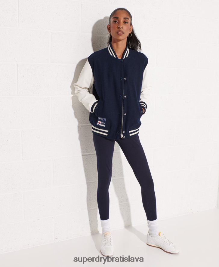 Superdry ženy vlnená univerzitná baseballová bunda 6B4ZTR5662 oblečenie námorníctvo