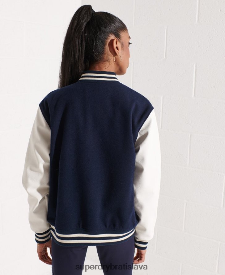 Superdry ženy vlnená univerzitná baseballová bunda 6B4ZTR5662 oblečenie námorníctvo