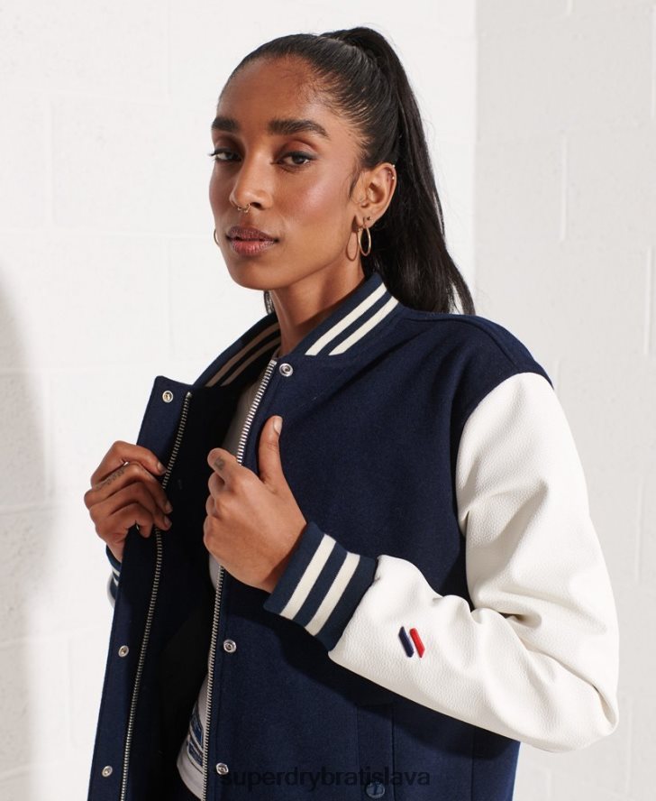 Superdry ženy vlnená univerzitná baseballová bunda 6B4ZTR5662 oblečenie námorníctvo