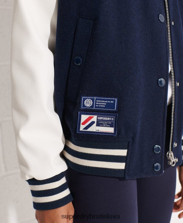 Superdry ženy vlnená univerzitná baseballová bunda 6B4ZTR5662 oblečenie námorníctvo