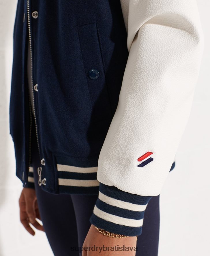 Superdry ženy vlnená univerzitná baseballová bunda 6B4ZTR5662 oblečenie námorníctvo