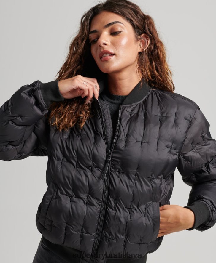 Superdry ženy vyšívaná bomber bunda 6B4ZTR5446 oblečenie čierna