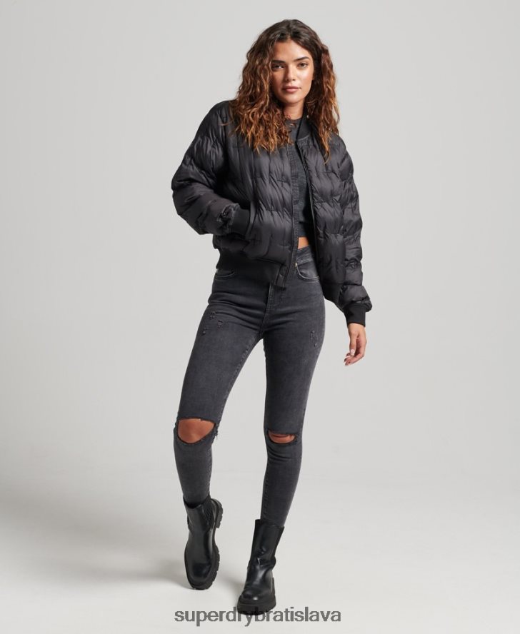Superdry ženy vyšívaná bomber bunda 6B4ZTR5446 oblečenie čierna