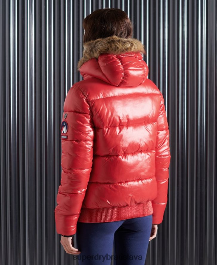 Superdry ženy vysoký lesk toya bomber bunda 6B4ZTR5739 oblečenie červená