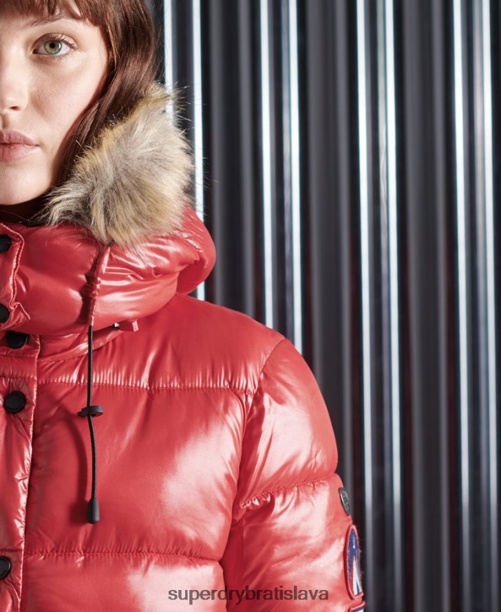 Superdry ženy vysoký lesk toya bomber bunda 6B4ZTR5739 oblečenie červená