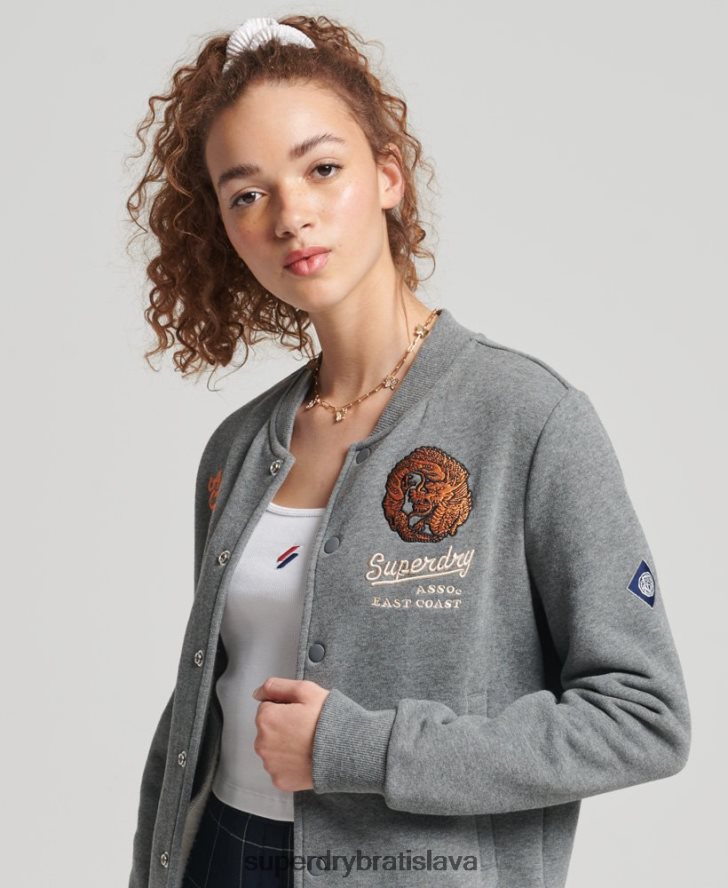 Superdry ženy vysokoškolská džersejová bomber bunda 6B4ZTR5881 oblečenie sivá