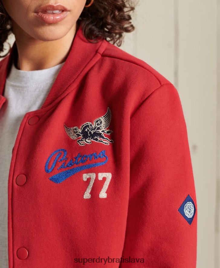 Superdry ženy vysokoškolská džersejová bomber bunda 6B4ZTR6003 oblečenie červená