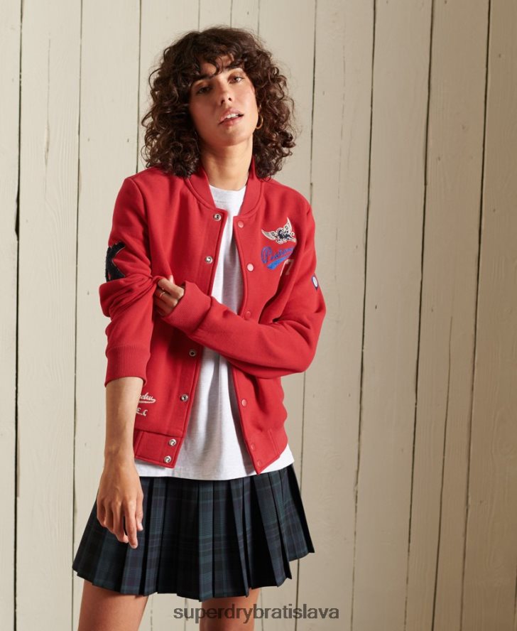 Superdry ženy vysokoškolská džersejová bomber bunda 6B4ZTR6003 oblečenie červená