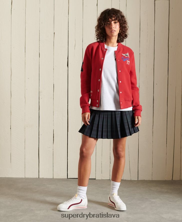 Superdry ženy vysokoškolská džersejová bomber bunda 6B4ZTR6003 oblečenie červená