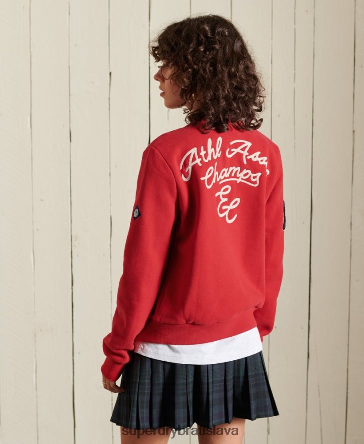 Superdry ženy vysokoškolská džersejová bomber bunda 6B4ZTR6003 oblečenie červená