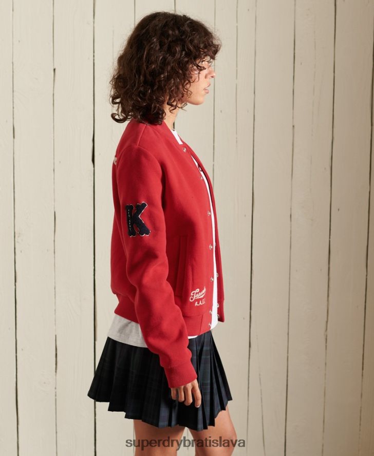 Superdry ženy vysokoškolská džersejová bomber bunda 6B4ZTR6003 oblečenie červená