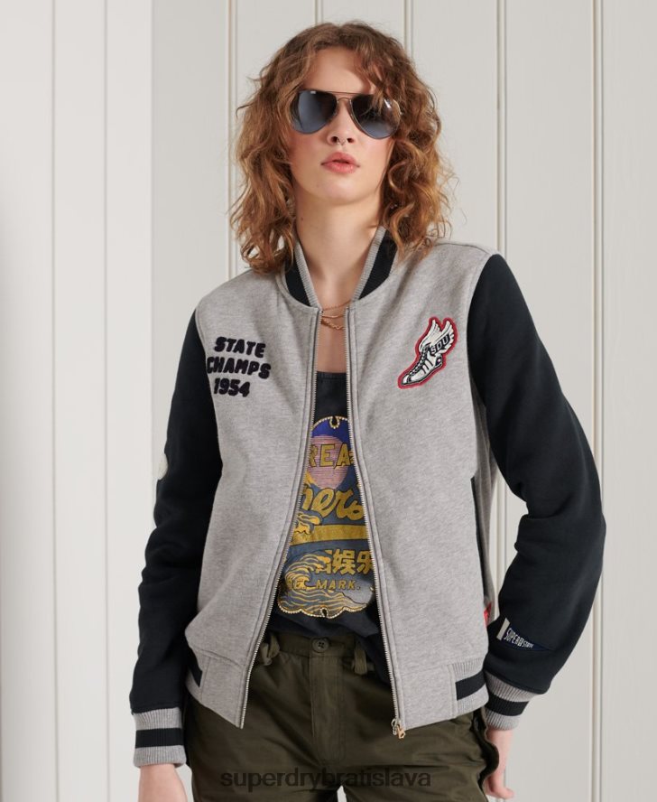 Superdry ženy vysokoškolská skriptovaná baseballová bunda 6B4ZTR6006 oblečenie námorníctvo