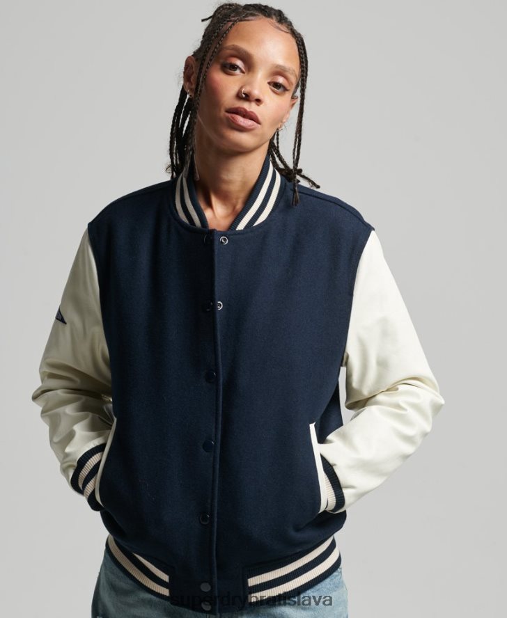 Superdry ženy vysokoškolský univerzitný bomber 6B4ZTR3784 oblečenie námorníctvo