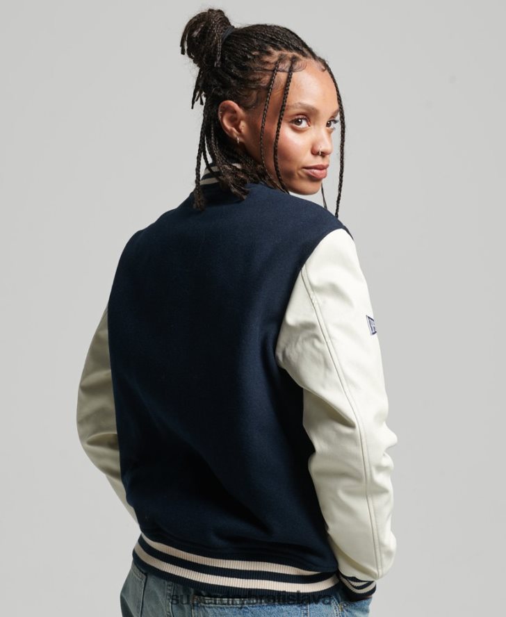 Superdry ženy vysokoškolský univerzitný bomber 6B4ZTR3784 oblečenie námorníctvo