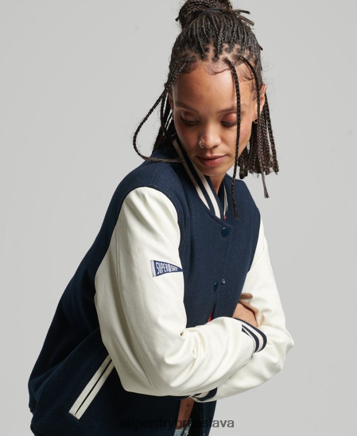 Superdry ženy vysokoškolský univerzitný bomber 6B4ZTR3784 oblečenie námorníctvo