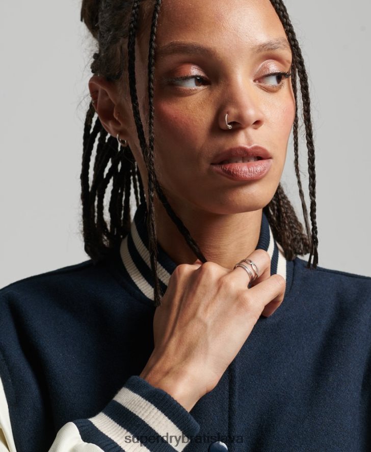 Superdry ženy vysokoškolský univerzitný bomber 6B4ZTR3784 oblečenie námorníctvo