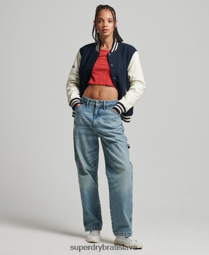 Superdry ženy vysokoškolský univerzitný bomber 6B4ZTR3784 oblečenie námorníctvo
