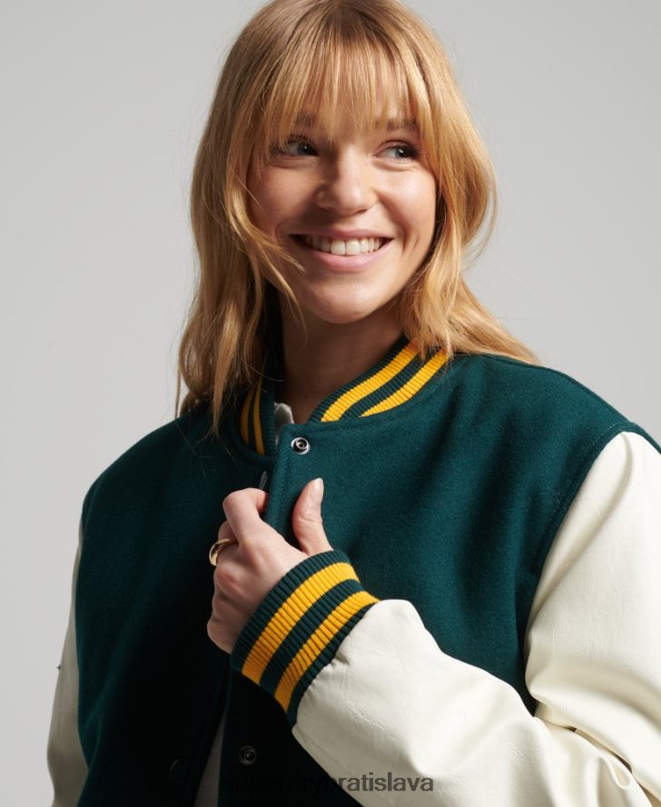 Superdry ženy vysokoškolský univerzitný bomber 6B4ZTR5636 oblečenie zelená