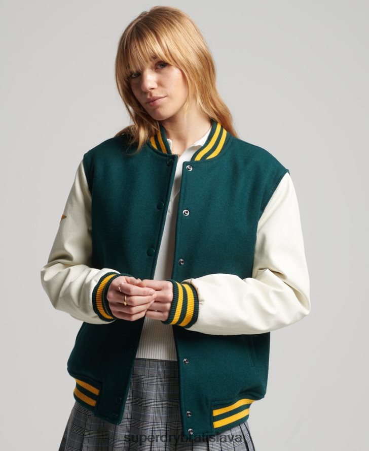 Superdry ženy vysokoškolský univerzitný bomber 6B4ZTR5636 oblečenie zelená