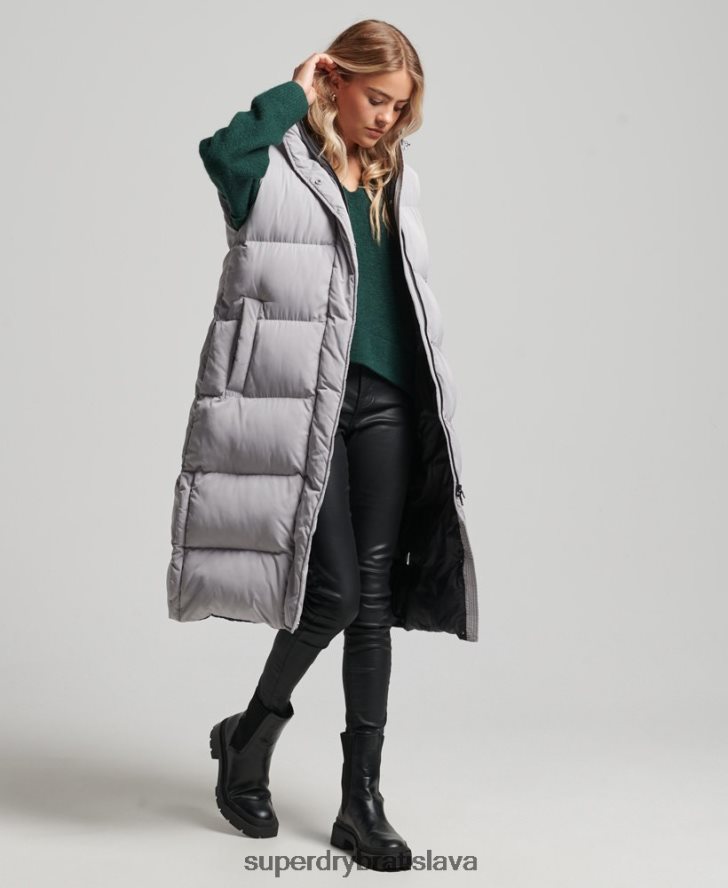 Superdry ženy vystužená vesta s kapucňou s dlhou šnúrou 6B4ZTR3573 oblečenie svetlo šedá