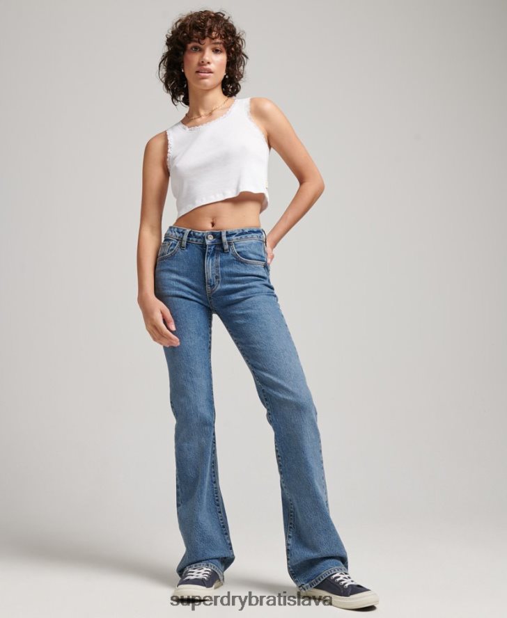 Superdry ženy Slim flare džínsy so stredným vzostupom z organickej bavlny 6B4ZTR3872 oblečenie tmavomodrá
