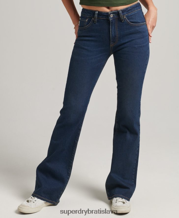 Superdry ženy Slim flare džínsy so stredným vzostupom z organickej bavlny 6B4ZTR3883 oblečenie tmavomodrá