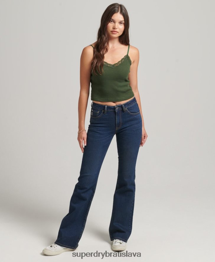 Superdry ženy Slim flare džínsy so stredným vzostupom z organickej bavlny 6B4ZTR3883 oblečenie tmavomodrá